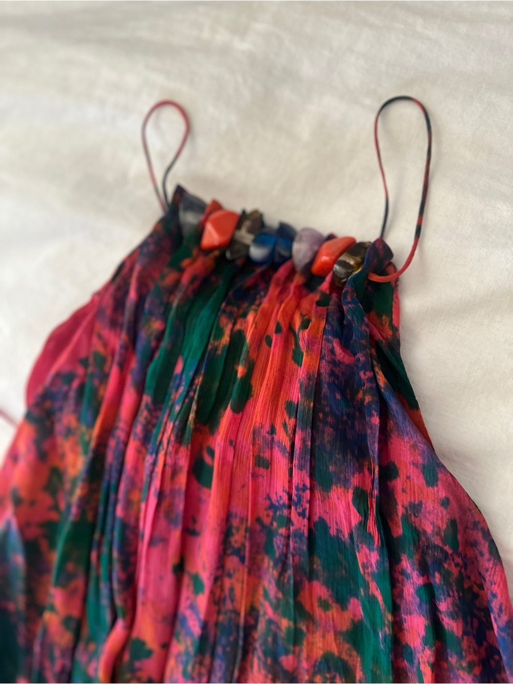 Zara Red Green Orange Beaded Halter Dress - Picture 3 of 4